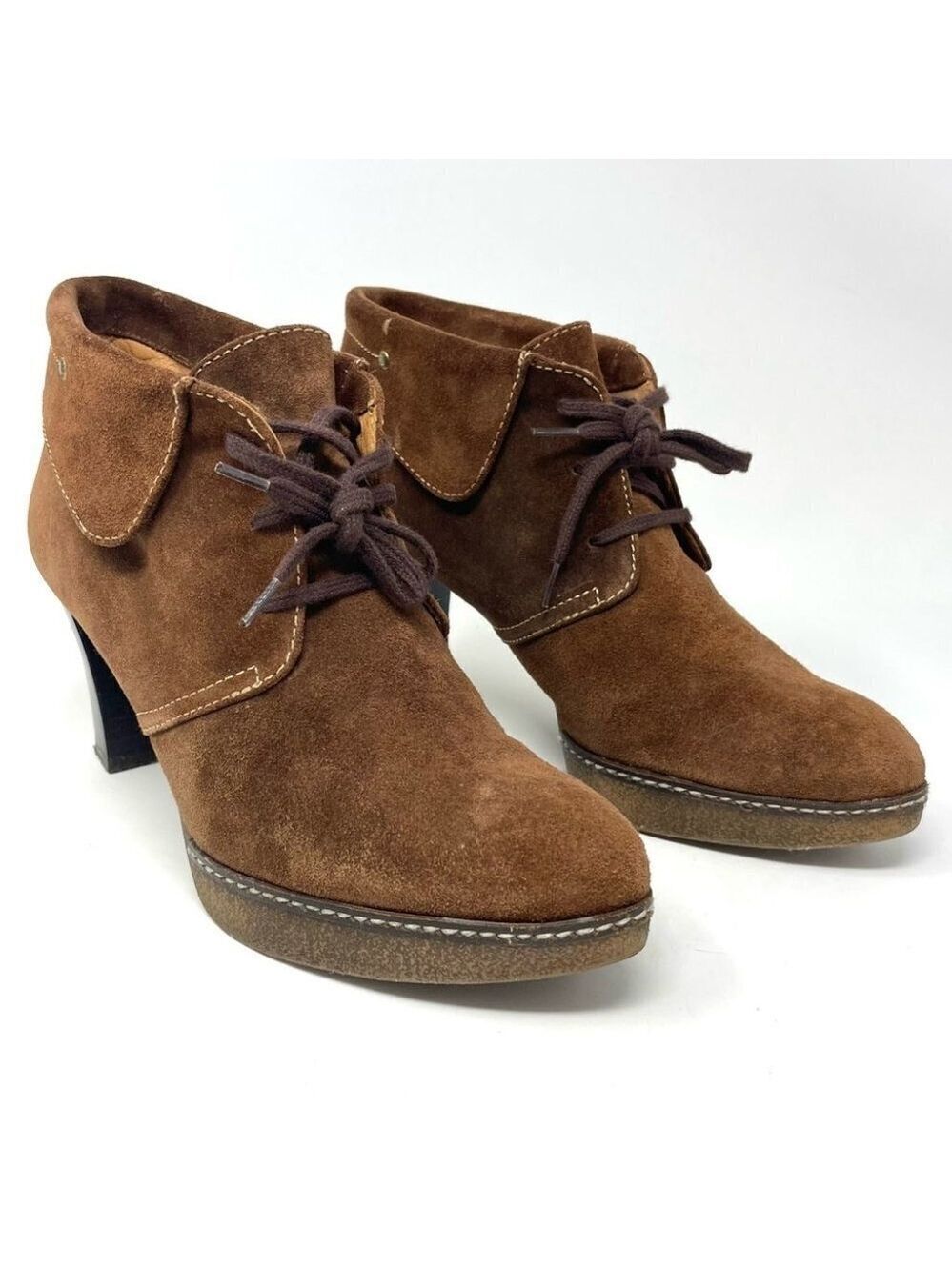 Pedro Miralles Chocolate Brown Suede Heeled Lace Up Ankle Boots Size 39